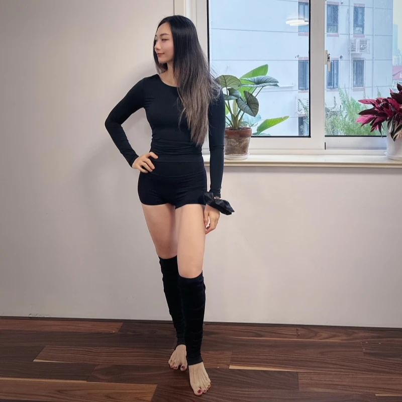 Fay陈菲老师自留Slenddy性感露背瑜伽服女长袖+短裤+中筒袜套装