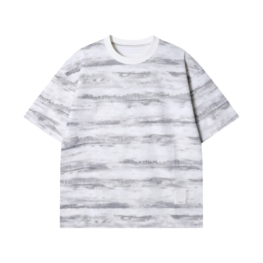 夏季高级感新款潮牌扎染晕染圆领短袖T恤白搭潮流宽松套头上衣