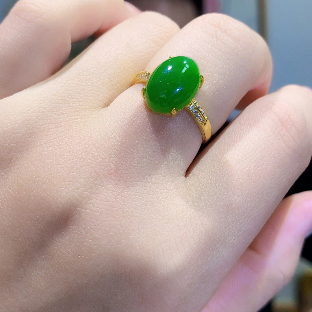 和田玉（碧玉）戒指银S925镀金镶嵌