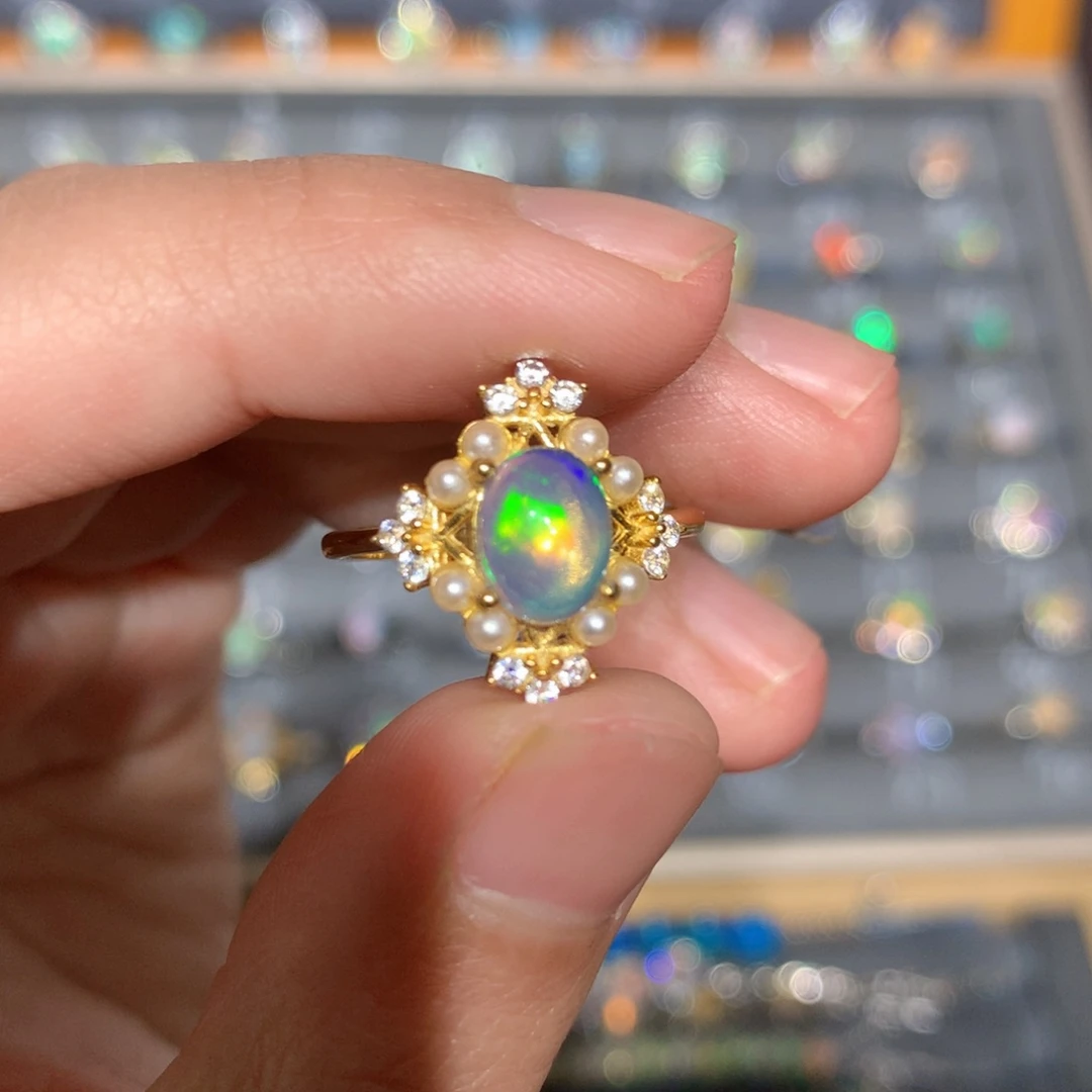 银S925镶嵌欧泊欧泊戒指y