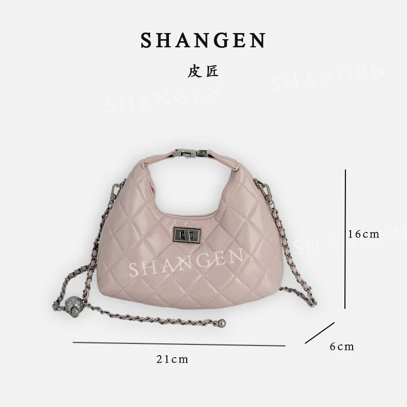 【尚恩CC】SD-5198-樱花粉-轻奢时尚女士新款手提菱格斜挎包