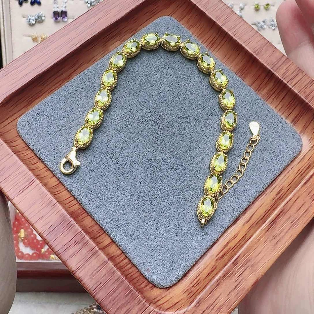 橄榄石手链银S925镶嵌