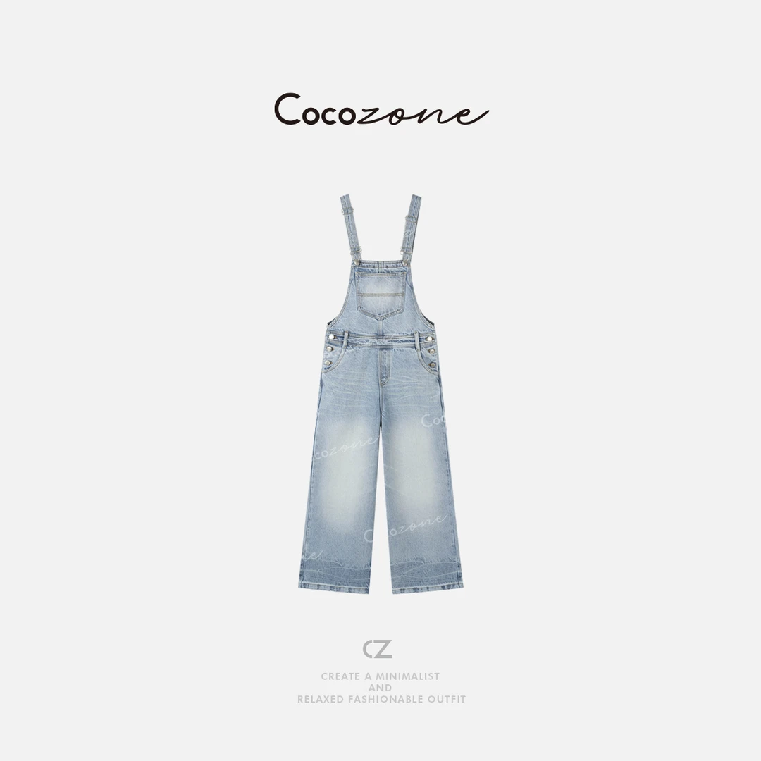 COCO ZONE 刘一一 春季新款复古水洗百搭牛仔背带裤CD1A0472