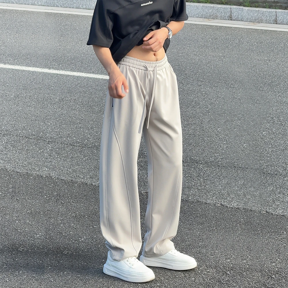 莫代尔蜂巢肌理柔纱感休闲裤男长裤直筒男裤弯刀裤垂坠感运动男裤