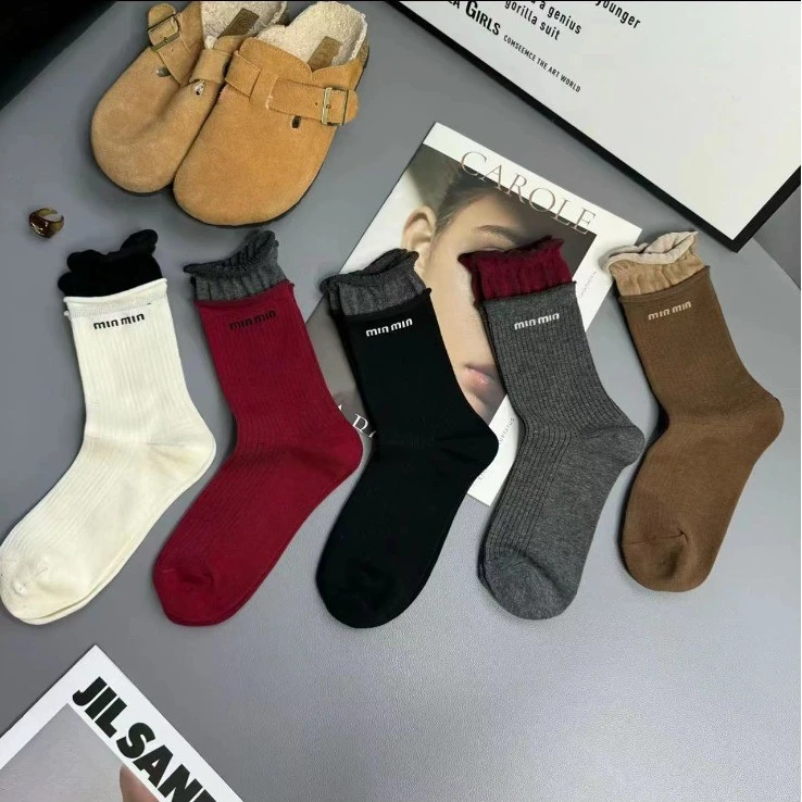 安可拉红双层花边韩系miu风日系堆堆袜学院风潮流网红外穿高腰袜