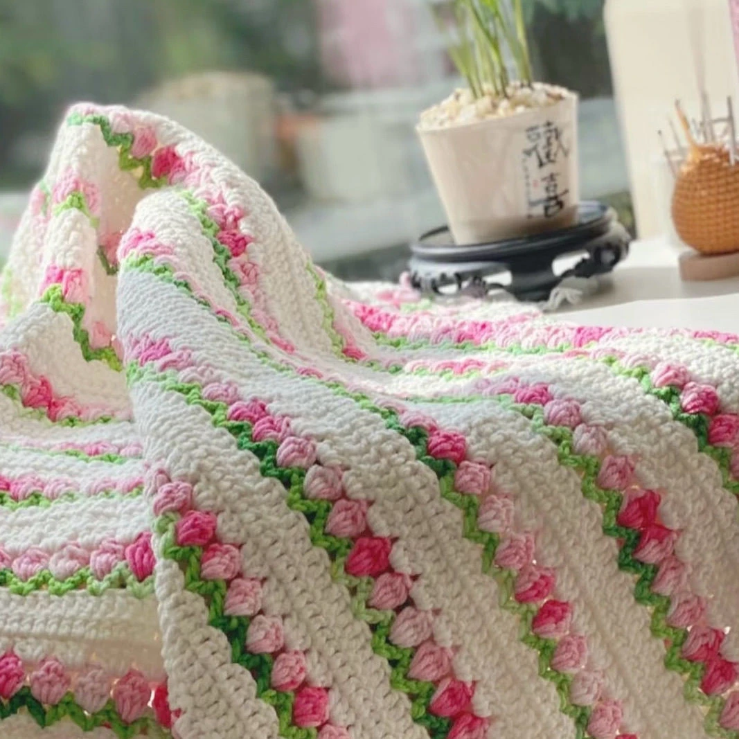 郁金香毯子花束钩针毯子diy包钩织编织毛线手工创意材料礼物铃兰