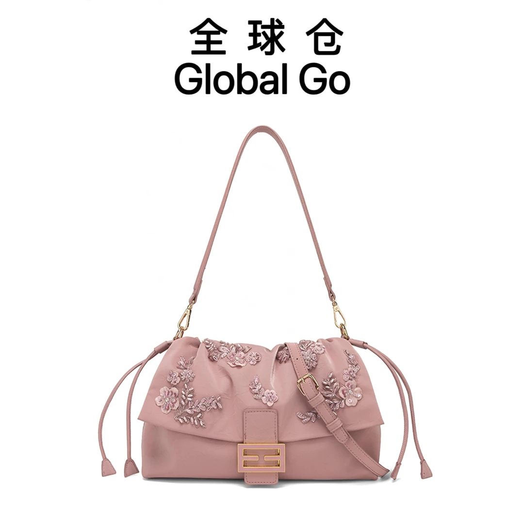 【全球仓Global Go】手工珠花云朵包抽绳手提包时尚百搭单肩斜挎包