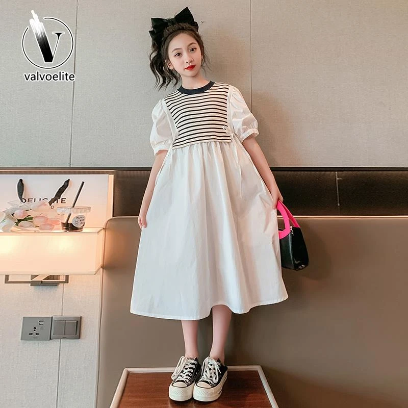 VALVOELITE女童夏款学院风连衣裙2025年新款中大童假两件洋气裙子
