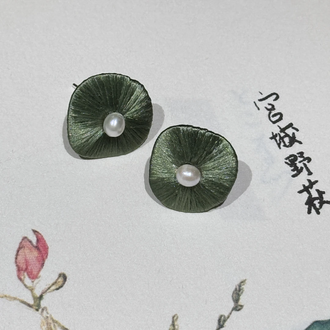 荷叶缠花耳钉  耳环非遗手工艺缠花饰品