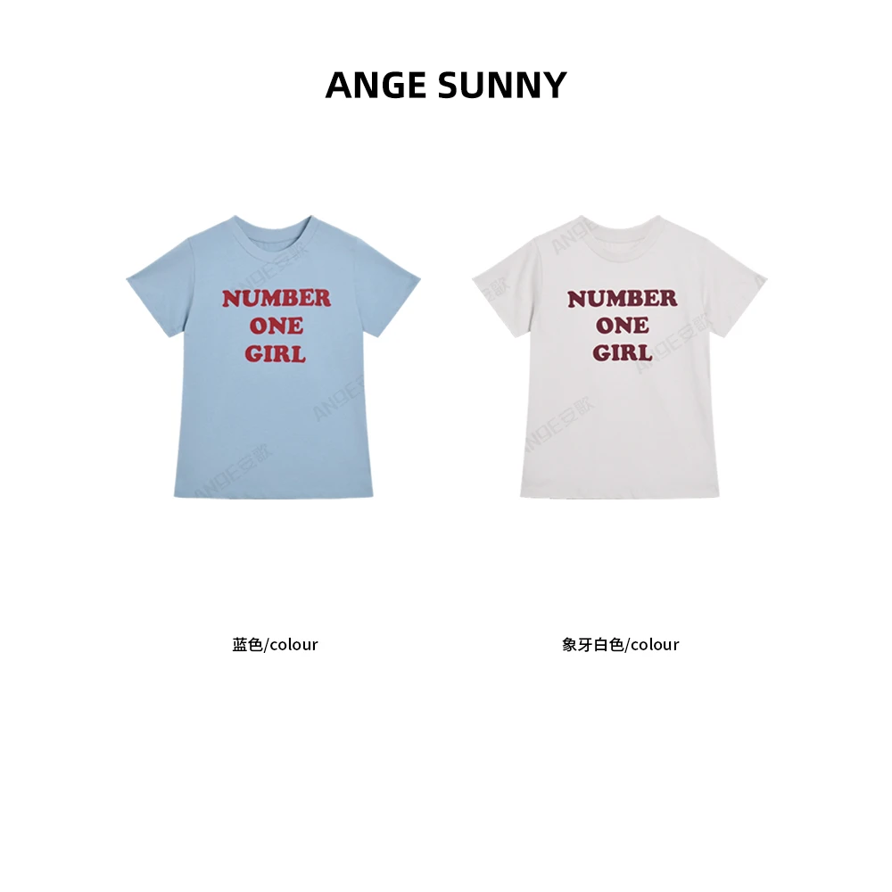ANGE SUNNY【Rosé同款 朴彩英周边T恤】字母植绒印花圆领短袖上衣