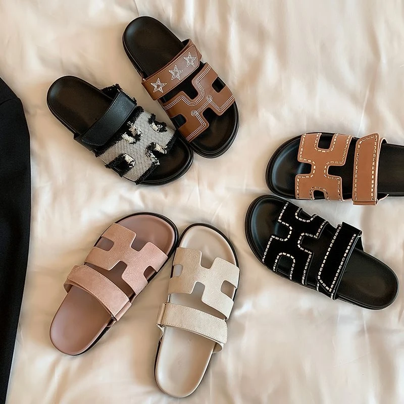 【葡萄妈同款】西雅图假日～宽面一字带厚底外穿休闲二舅拖鞋夏新款