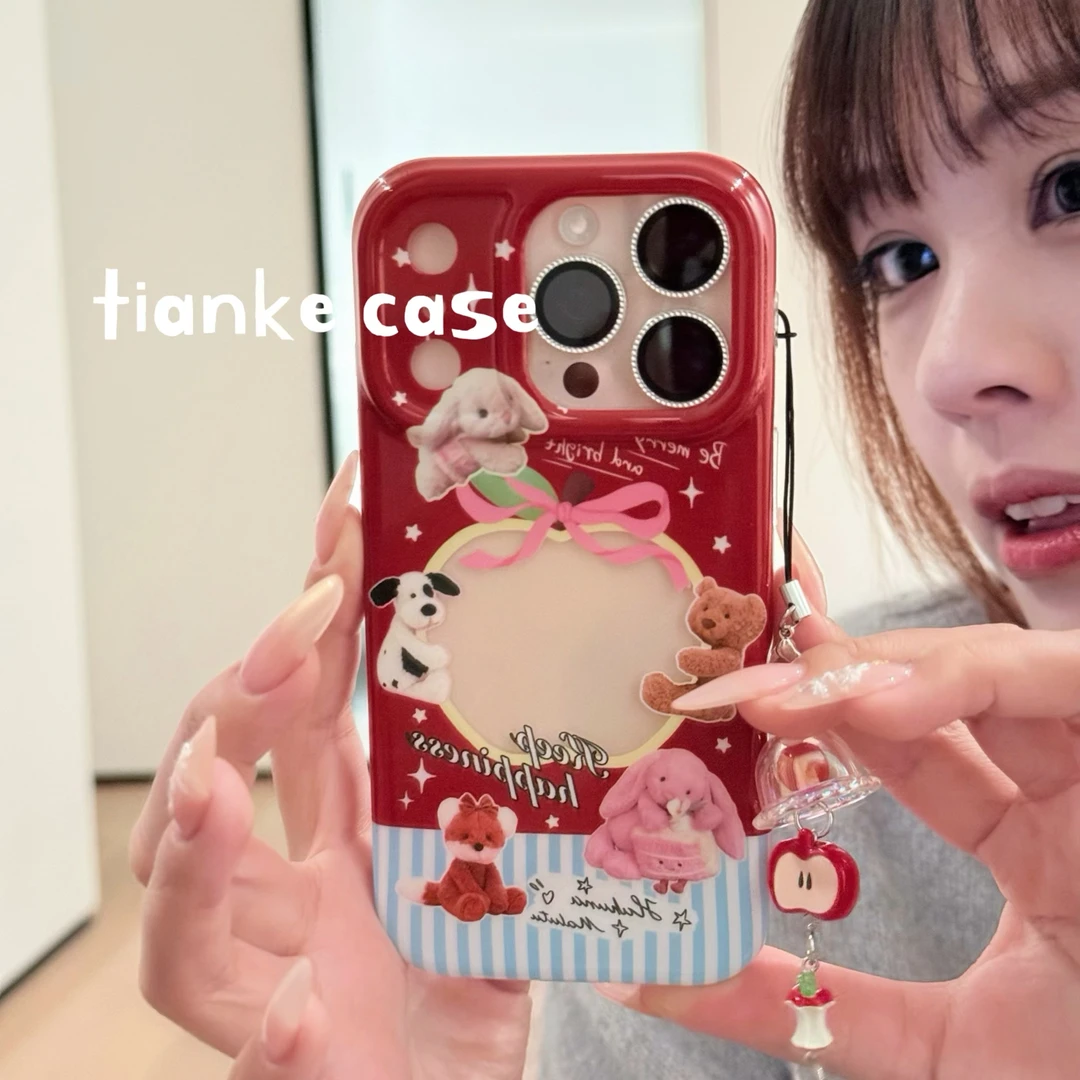 【适用苹果】ins新年红色镂空苹果小动物双层亮面手机壳iPhone17