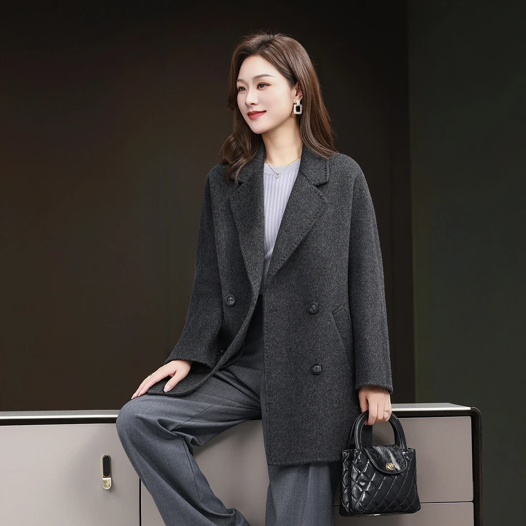 灰色大衣女中长款秋冬季高级感双面宽松小个子羊毛呢子风衣外套