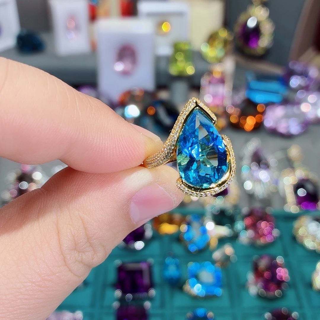 托帕石银S925镶嵌戒指