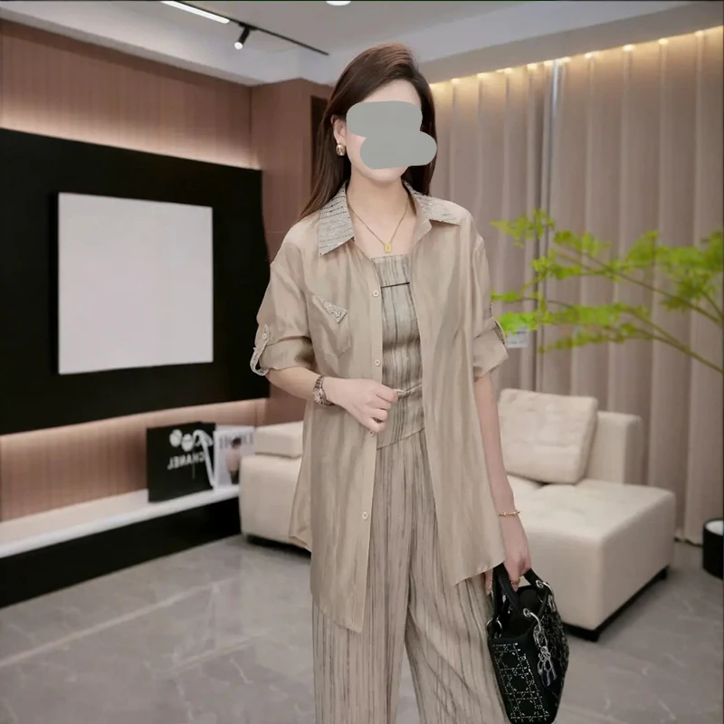 2025新款夏季爆款轻奢高级感时尚洋气气质贵夫人轻奢简约三件套女