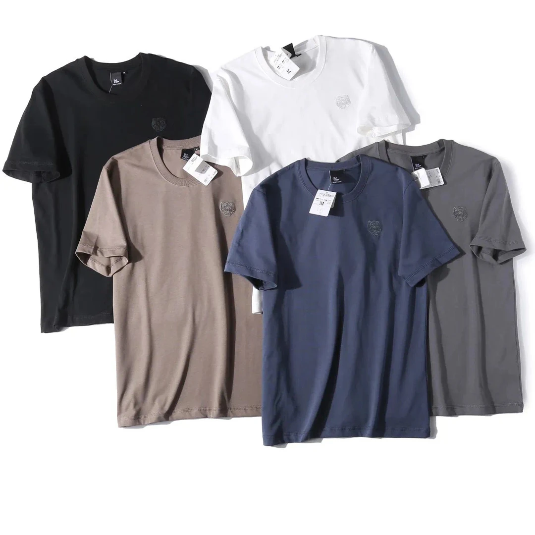 夏季透气休闲圆领弹力水洗棉虎头刺绣男士短袖T恤百搭汗衫4639