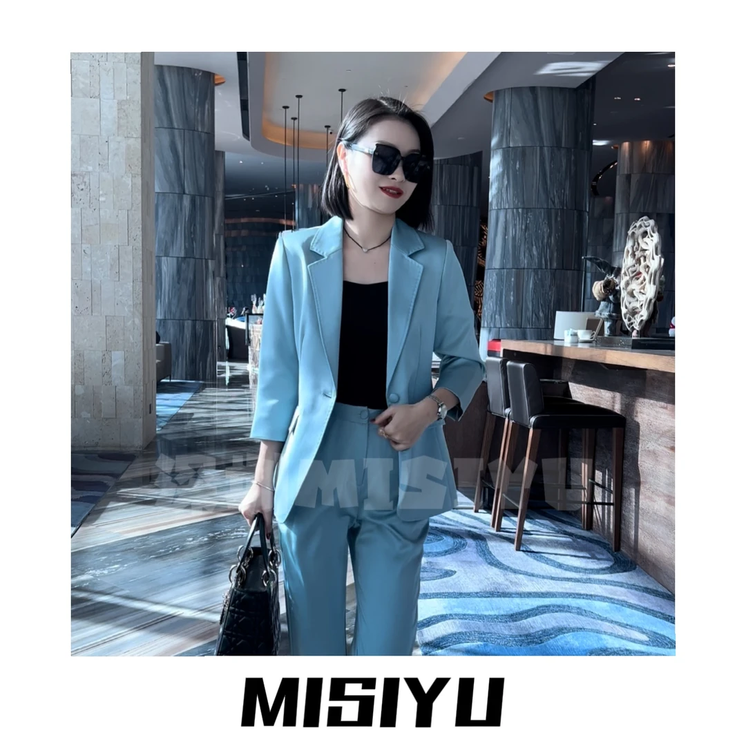 【二姐高定】纯色亮面 2024新品轻奢气质时尚显瘦西装套装JP21291A