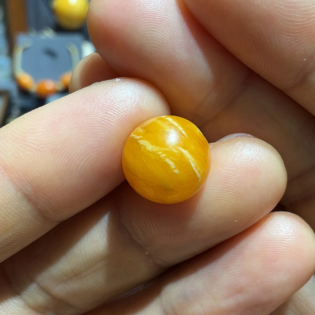 蜜蜡颈饰未镶嵌白花蜡单珠直径13.4