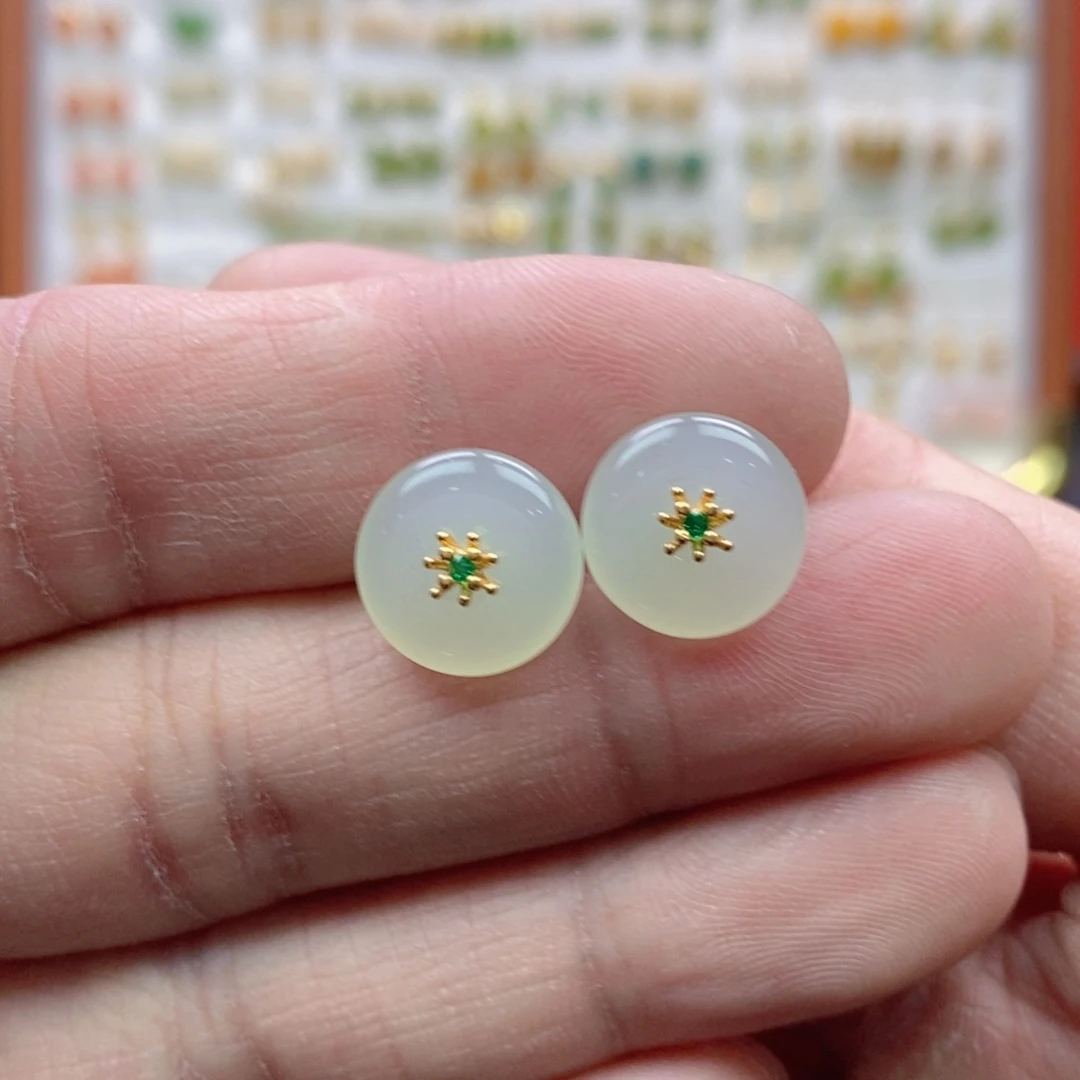 和田玉银S925镶嵌耳饰