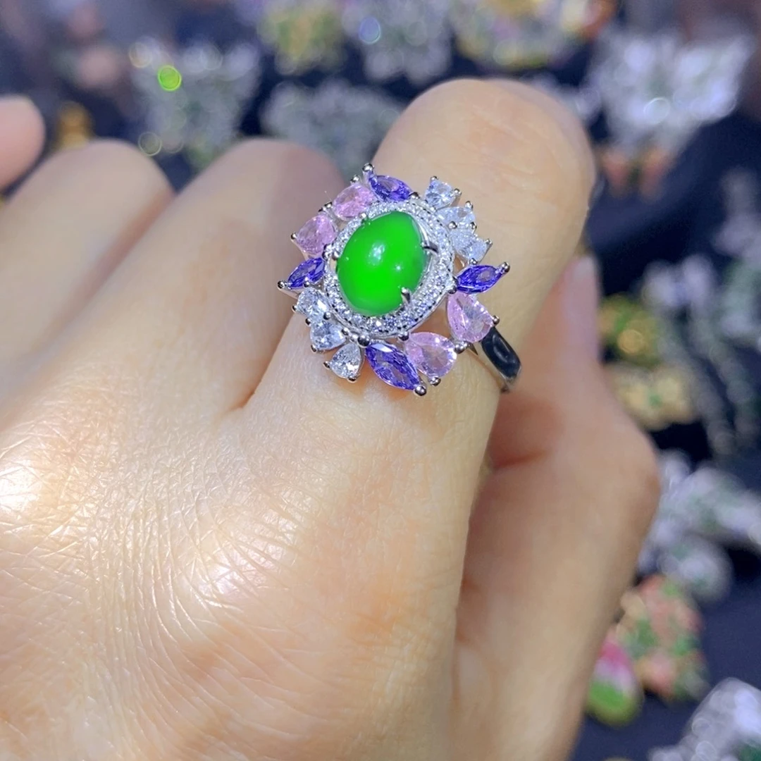 翡翠银S925镶嵌套链天然