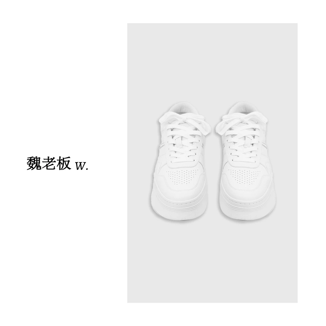 W.Diva【流浪记】头层牛皮百搭款厚底小白鞋纯欲慵懒风女0XDM05160