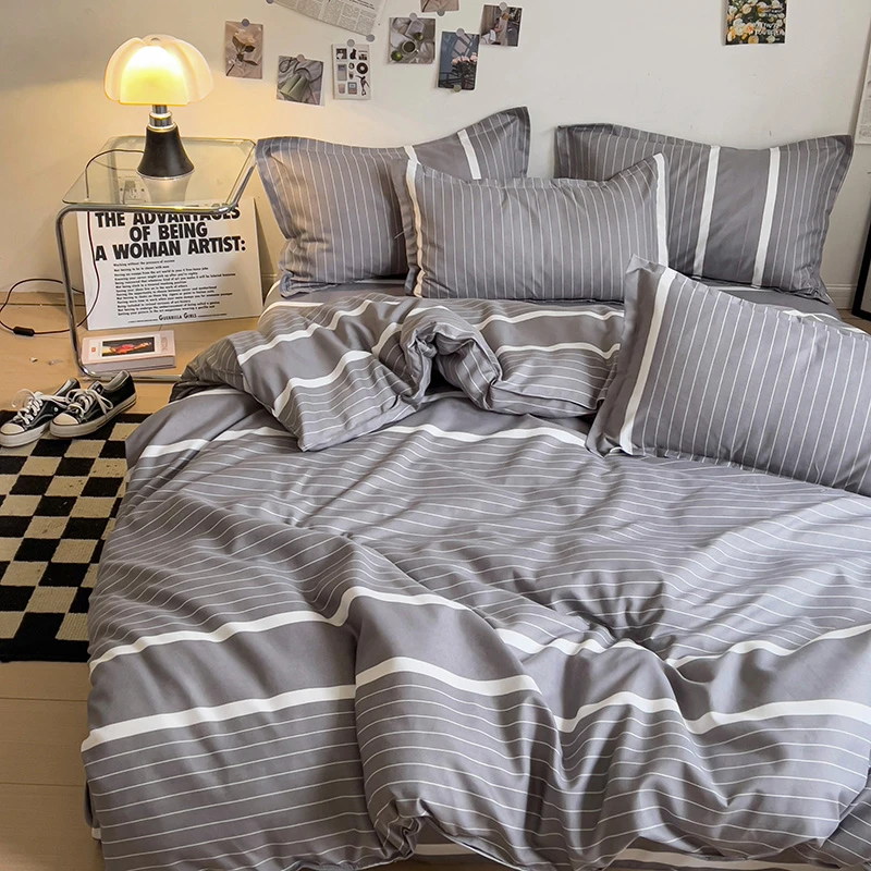加厚轻奢斜纹四件套小清新亲肤磨毛印花被罩床单学生宿舍三件套