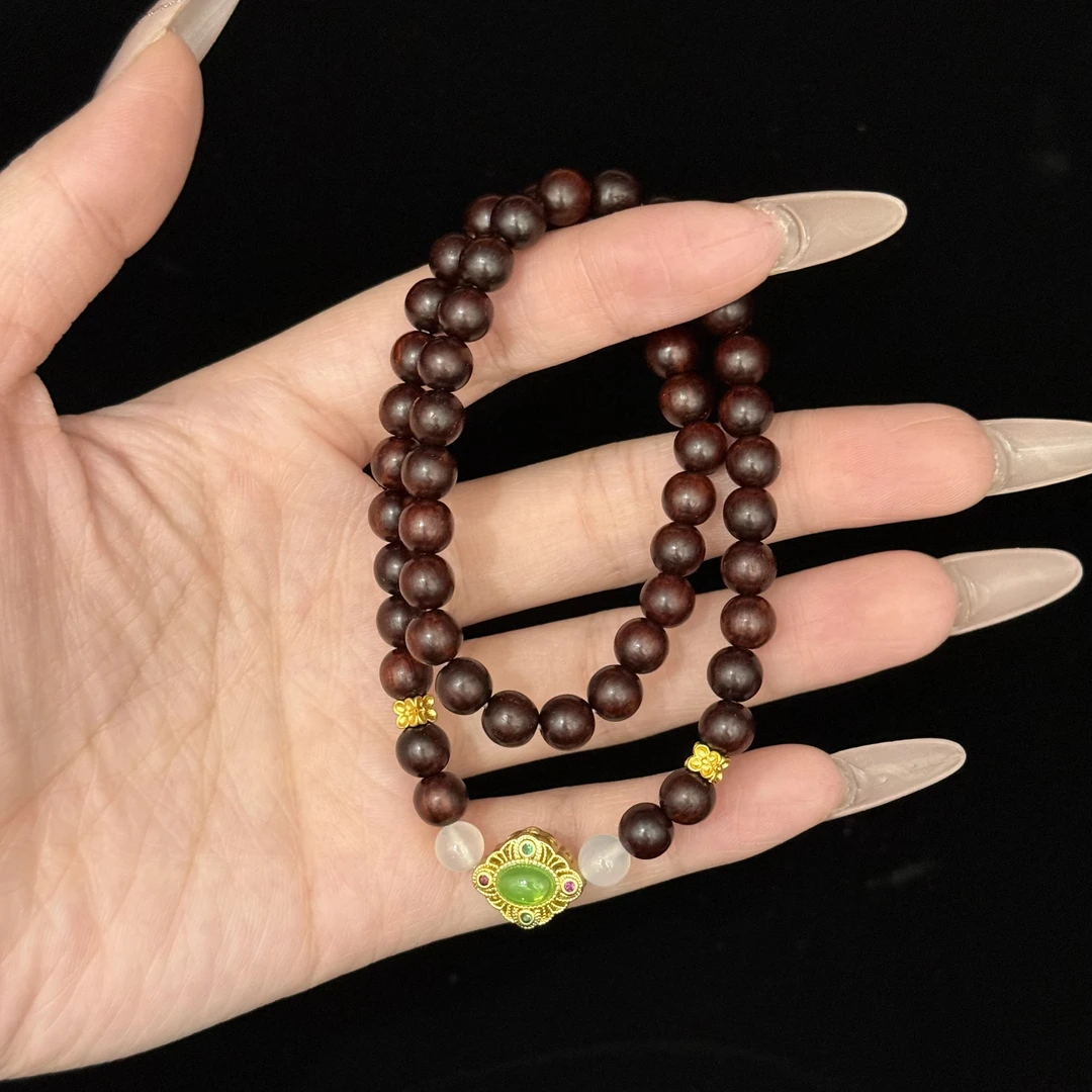 m-ag066  小叶紫檀四叶草双圈手串