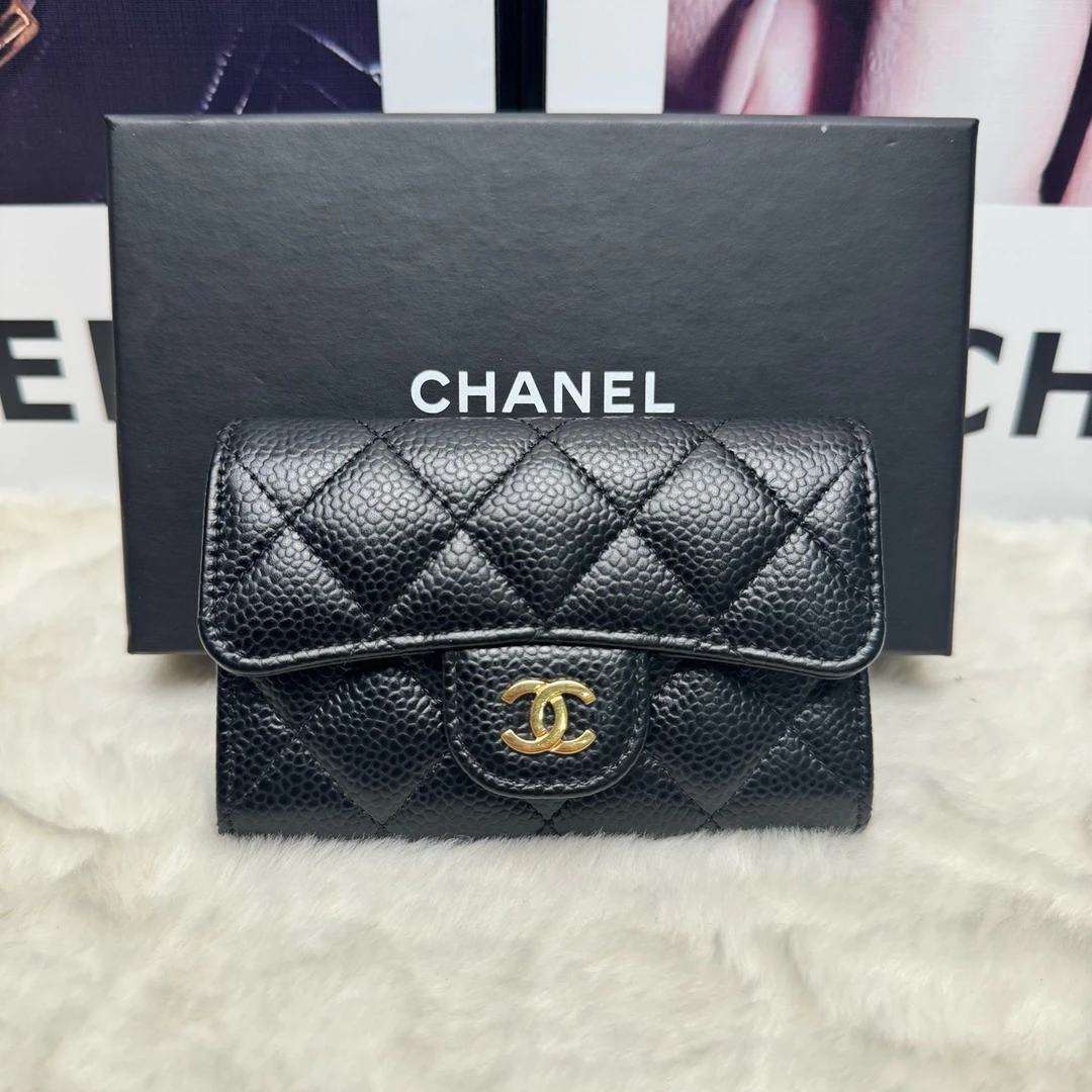 99新 Chanel/香奈儿 黑金荔枝牛cf卡包(31开)