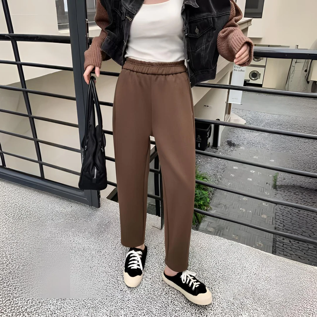 晓琳家 2819 松紧显瘦休闲裤女宽松百搭遮肉梨型身材哈伦裤