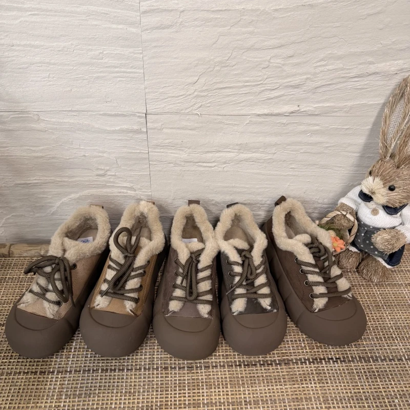 2025新款头层牛皮复古圆头包头时尚加绒可爱呆萌浅口女鞋