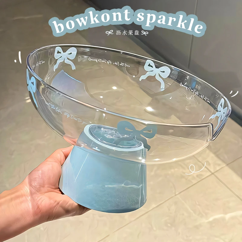 高脚水果盘点心盘蝴蝶结蓝沥水果盘少女心粉色爱心水果盘沥水篮