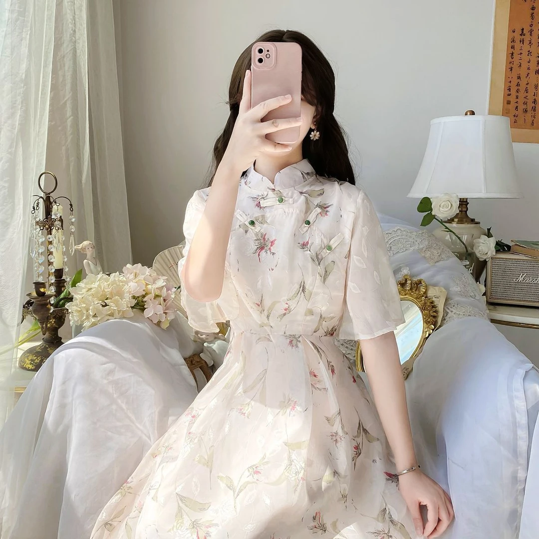 【阿芝专属】夏季新款改良中式文艺收腰显瘦中长款旗袍连衣裙3899