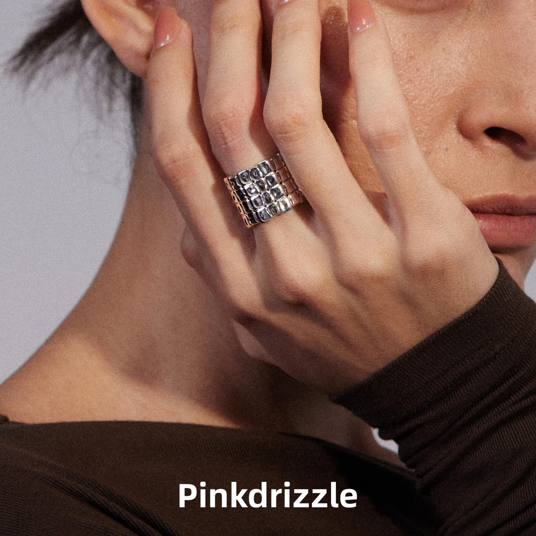 Pinkdrizzle 铜合金戒指 梦境迷城纹理戒指气质编织小众设计感