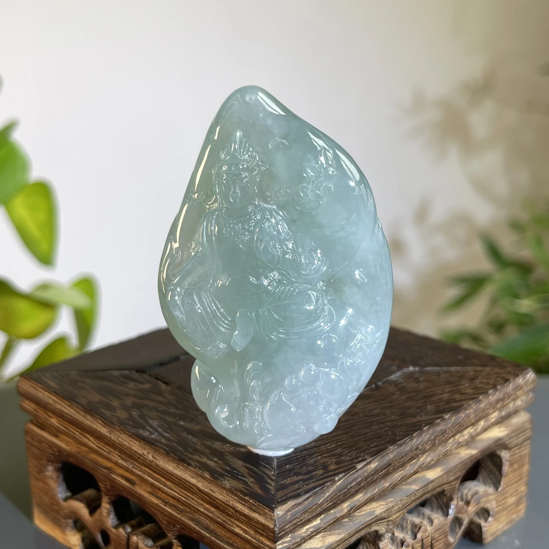 JXB11-154 天然缅甸A货翡翠 莲花观音