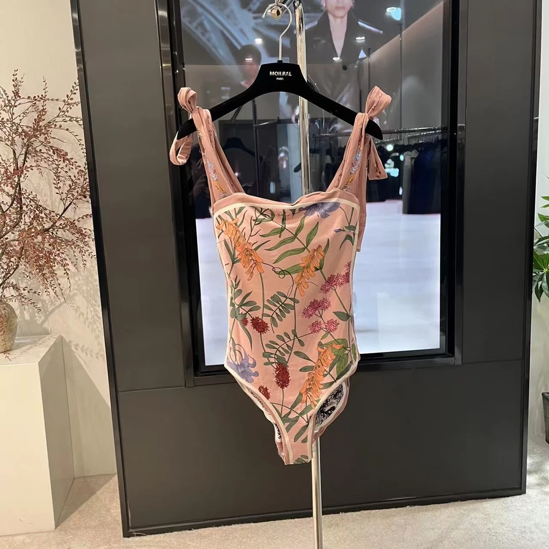 通勤女士连体印花吊带泳装021