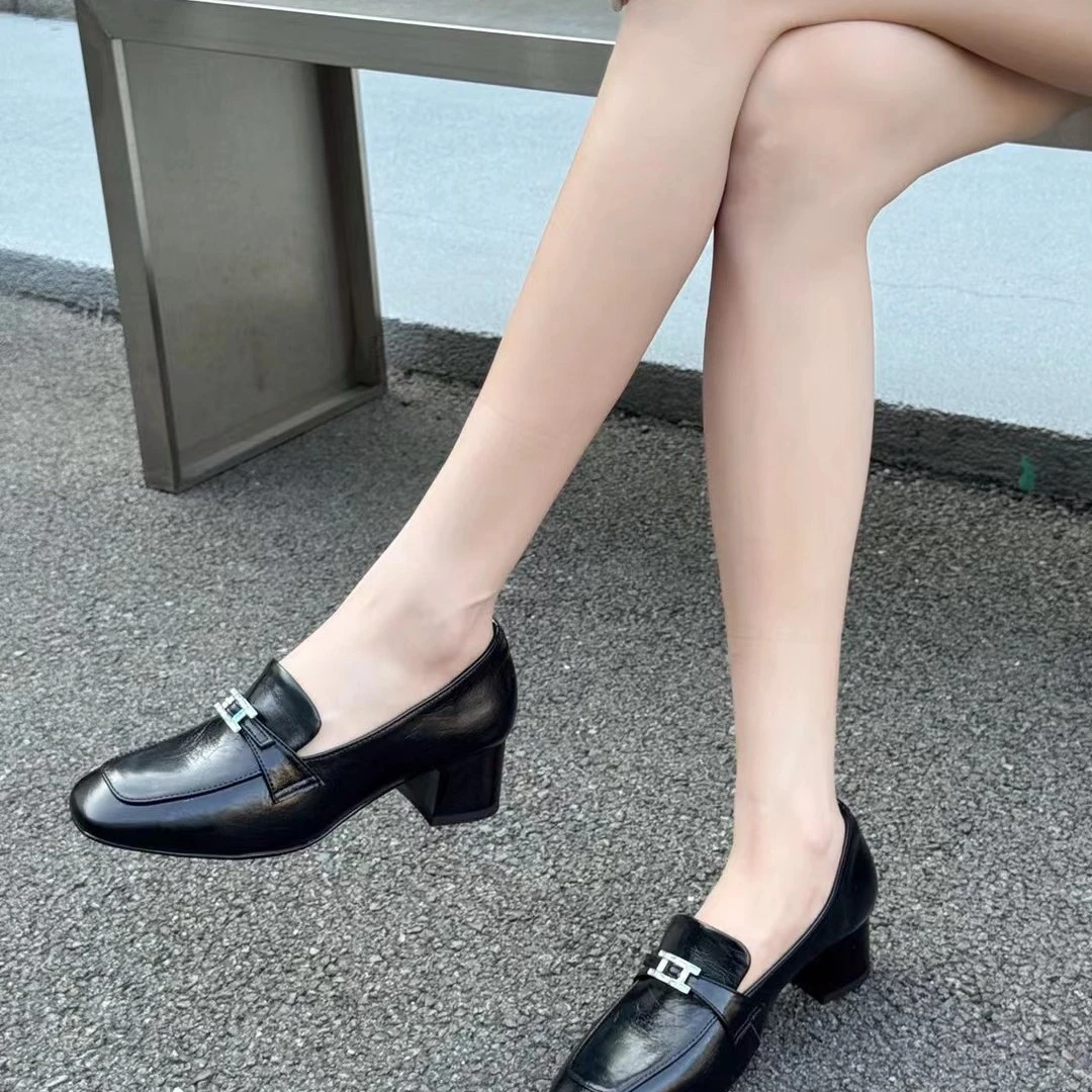 2025秋季新款牛皮女鞋乐福单鞋中跟货号N123码36-40号方头红鑫园