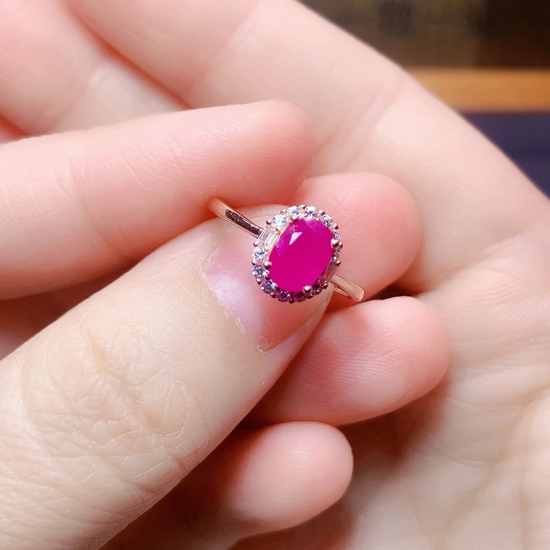 红宝石戒指银S925镶嵌