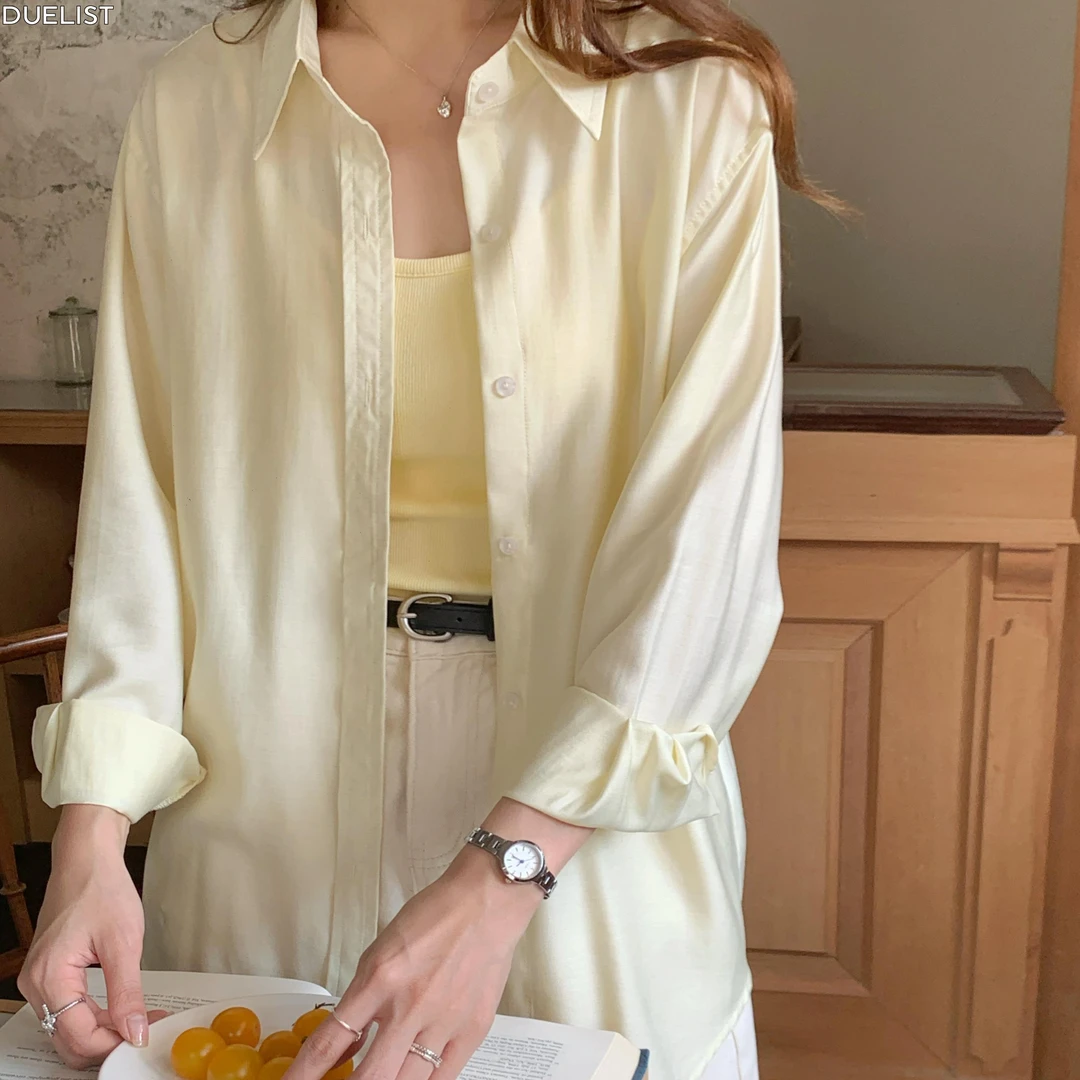 DUELIST柠檬黄慵懒风休闲长袖衬衫夏宽松显瘦防晒上衣空调衫百搭