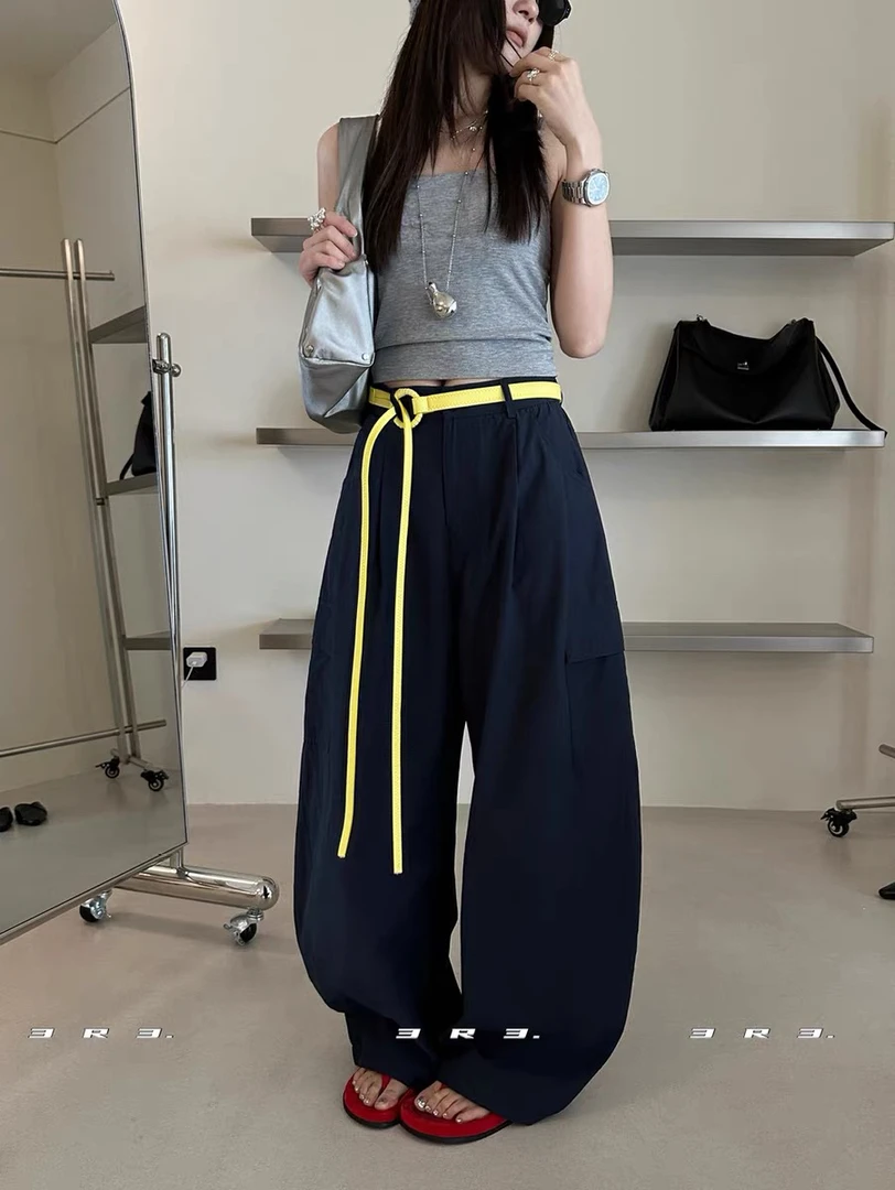 灰灰呀！8993 无腰带！高端欧货 百搭阔腿弯刀休闲裤 可束脚！