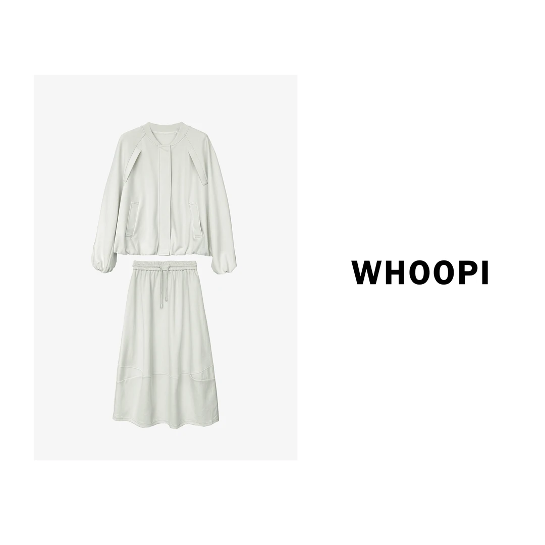 【清】【老钱调套装】极简气质圆领夹克外套&半裙休闲套装