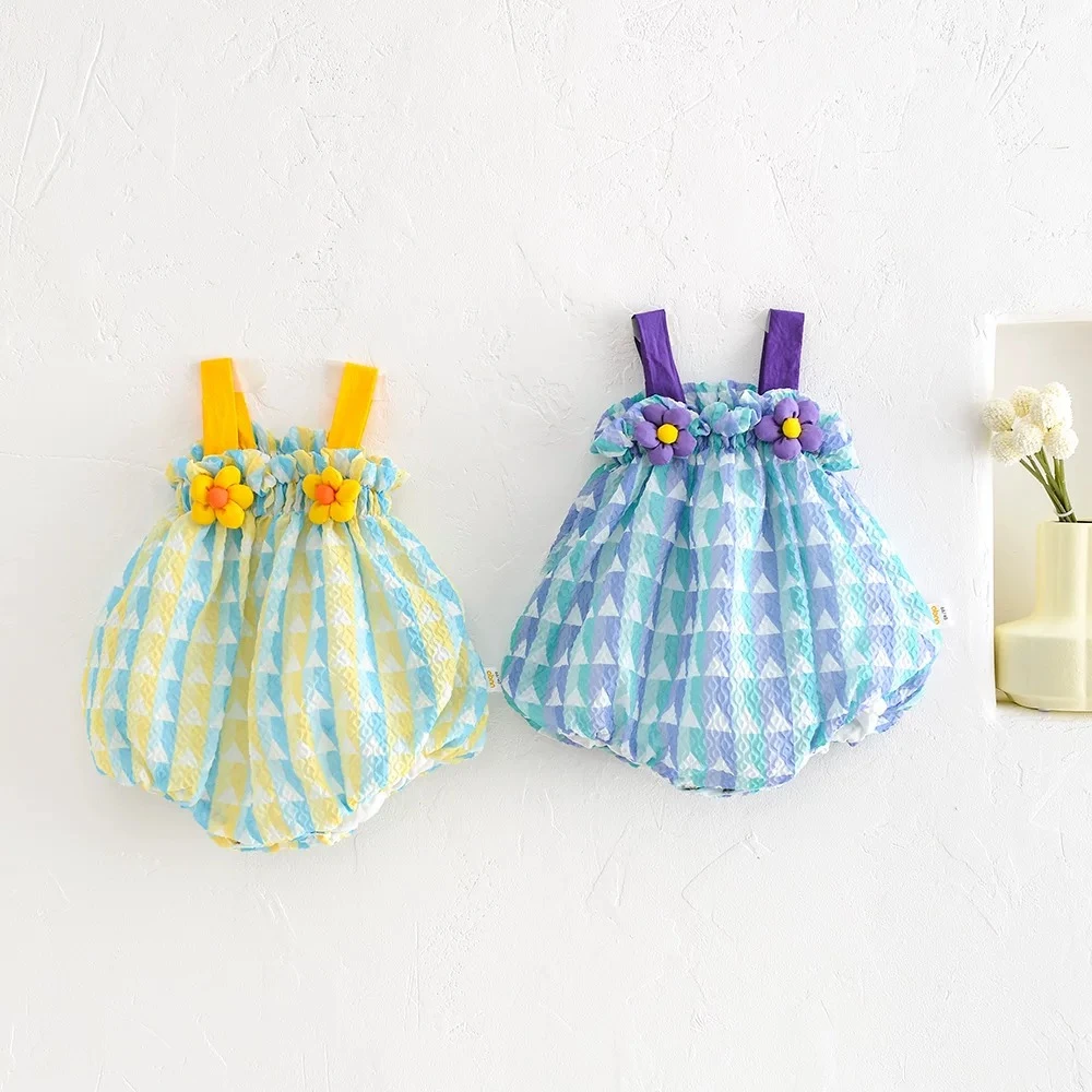 Z【优选】婴儿连体衣夏季短袖吊带哈衣薄款女宝宝洋气sy