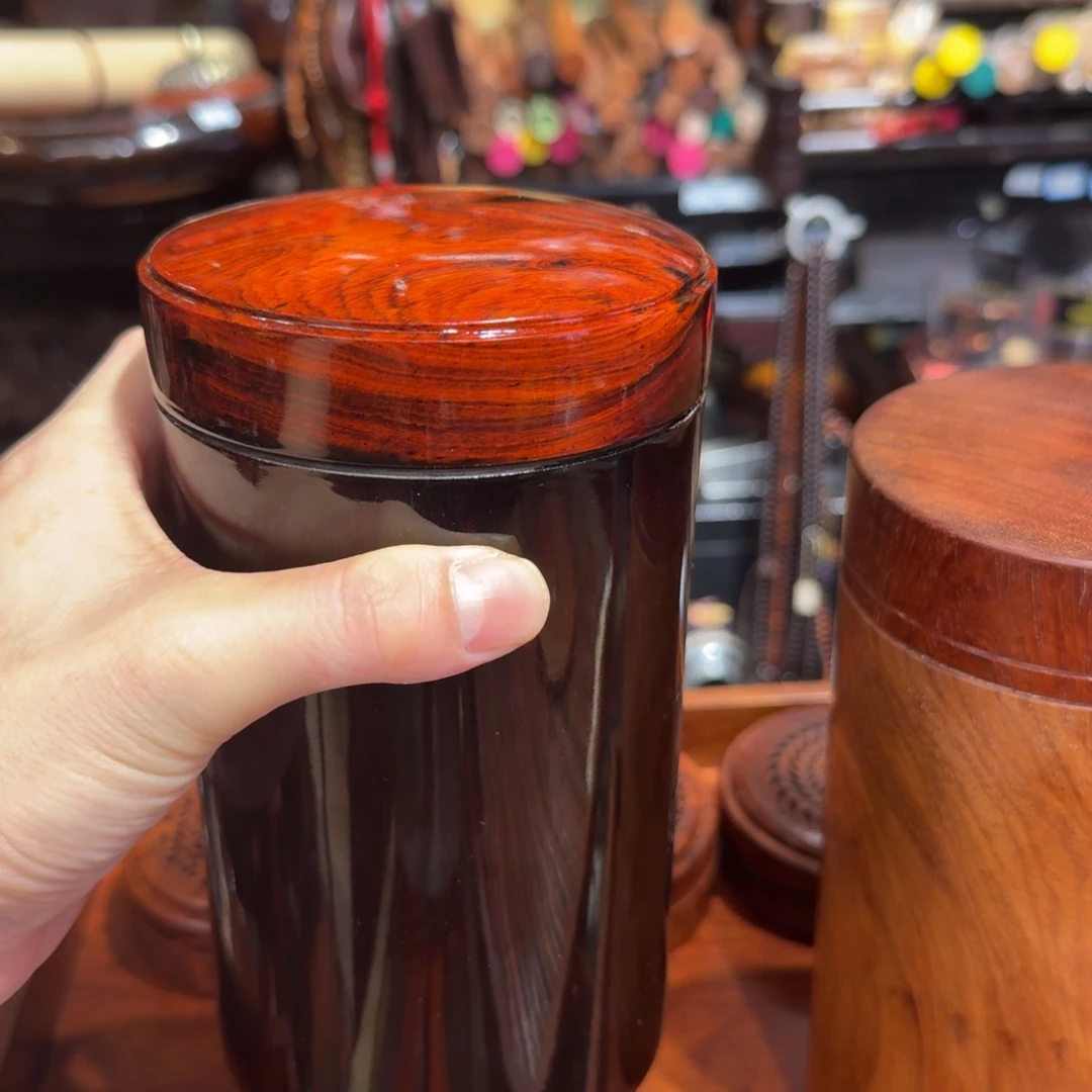 交趾黄檀（大红酸枝）茶叶罐黑飘红17公分