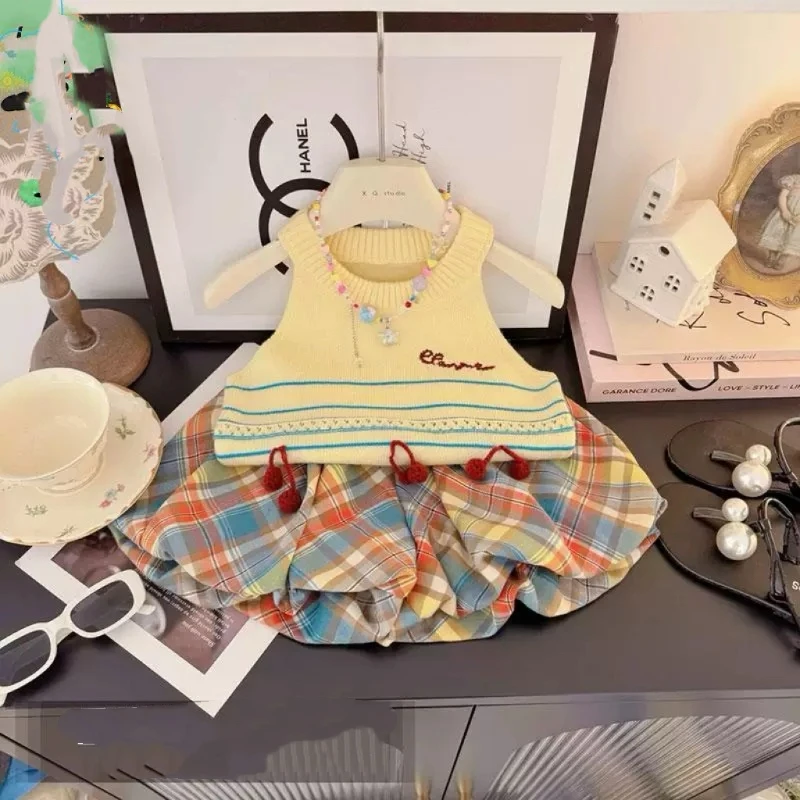 【彩虹家】2025夏款韩系小樱桃上衣五彩短裤套装-88069