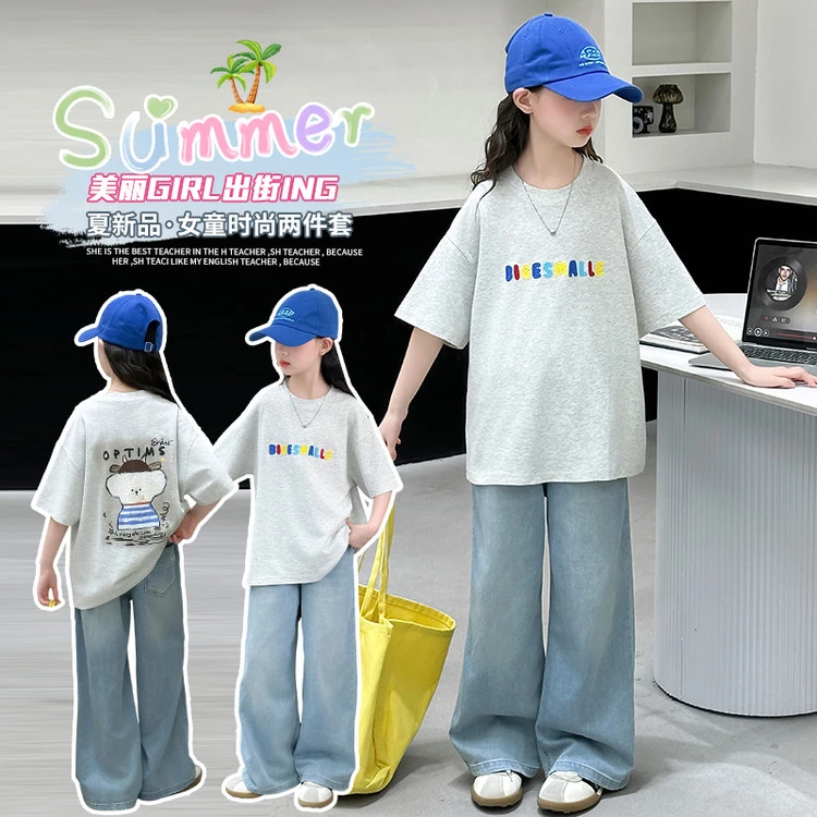 新款2025夏装T恤韩版夏季印花绣花女童中大童