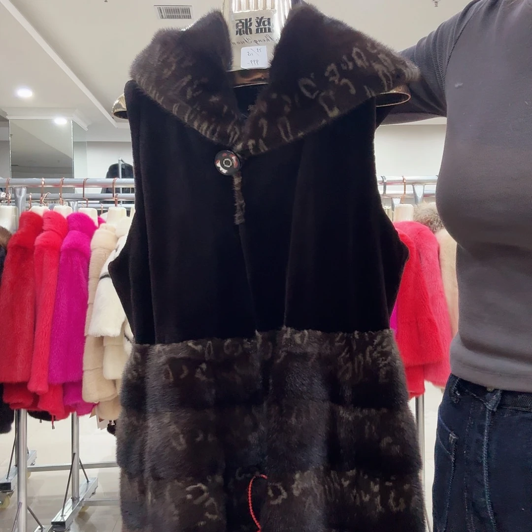 豹纹貂绒马甲yh0106