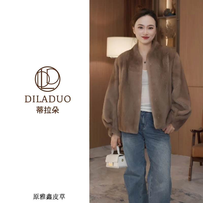 DILADUO/蒂拉朵新款气质工艺进口紫金短二水貂皮草外套品质水貂