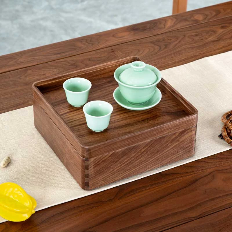 （木盖）园昌家具北美黑胡桃四宫格糖果盒家用客厅木质