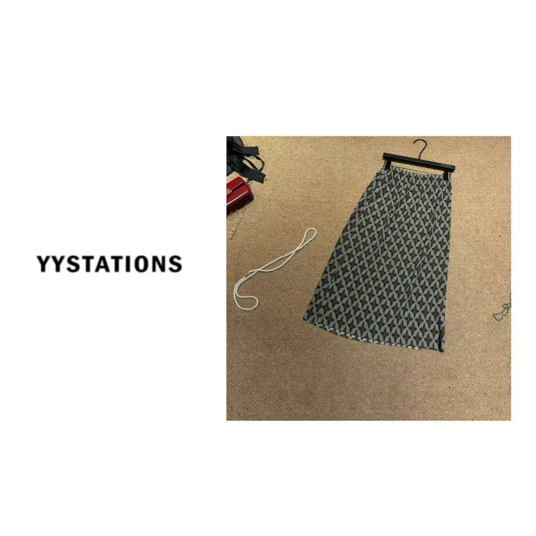 YYSTATIONS【不退不换！】 韩系复古印花松紧腰半身裙-1031