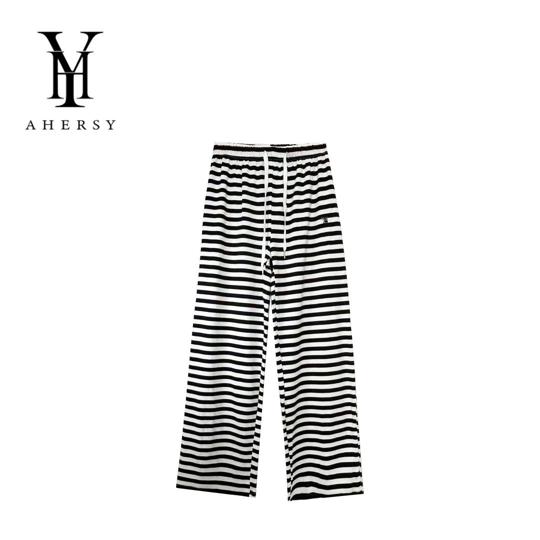 AHERY-秋季新款C67女装高腰口袋撞色数字印花直筒阔腿牛仔裤B301