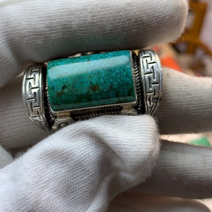 绿松石戒指足银镶嵌
